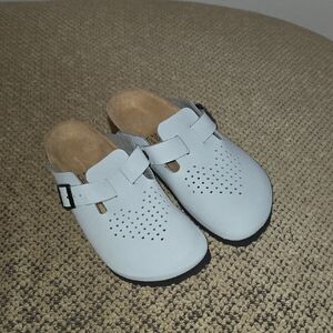 Birki's Grey Perforated Heart Slip-On Clog with Buckle